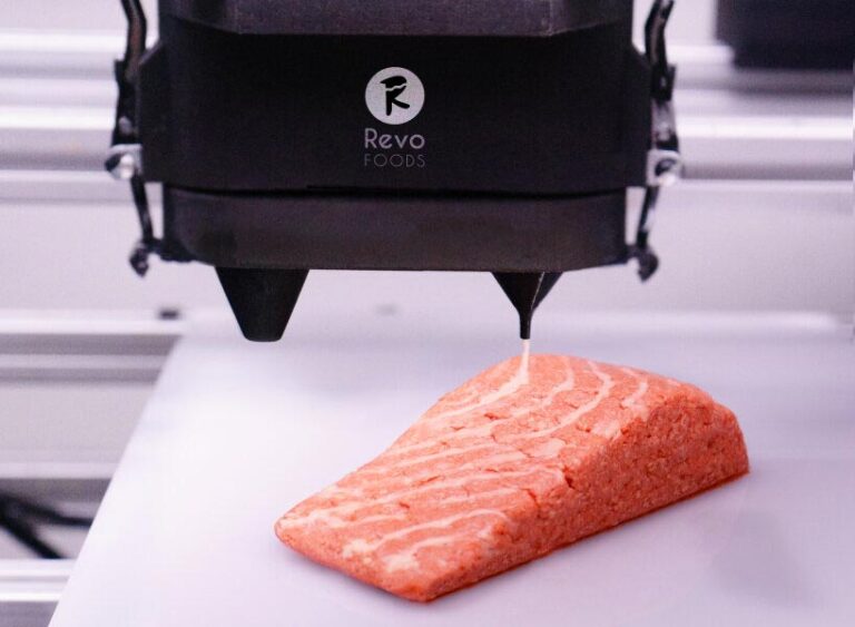 3D printed vegan seafood such as Revo Foods' salmon could gradually ease the existential problem of overfishing and ocean dead zones by offering consumers a delicious, sustainable alternative. Photo © Revo Foods 