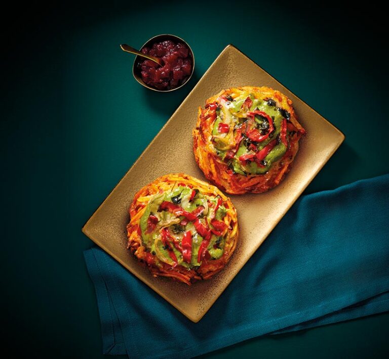 With two flavours to choose from, Aldi's Vegetable and Potato Rostis make the perfect side dish or starter for a meat-free Christmas dinner. Photo © Aldi