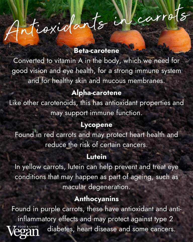 The humble carrot offers an array of powerful antioxidants. Photo © Anna Richard via Getty Images. Infographic created by VFL