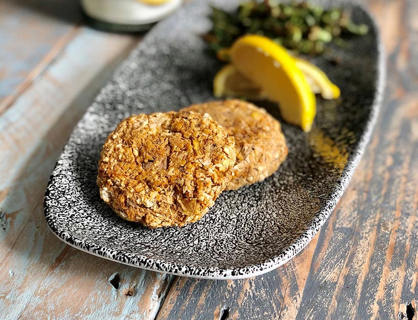 Banana Blossom ‘Crab Fish’ Cakes are one of our favourite cheap vegan meals