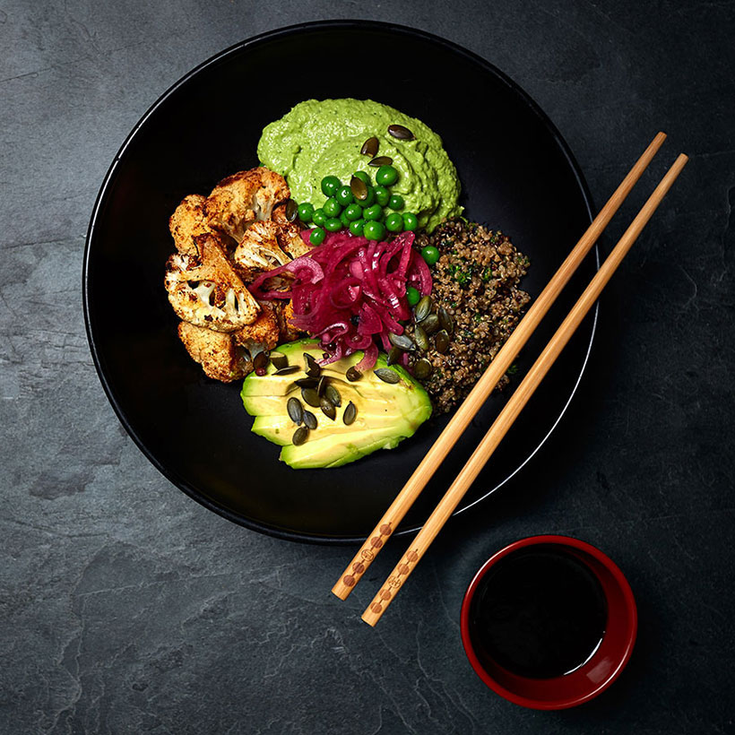 Buddha Bowl with Chipotle Cauliflower & Pea Hummus