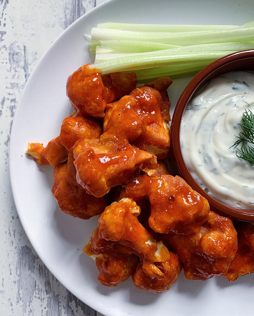 Buffalo Cauliflower Wings and Ranch Mayonnaise