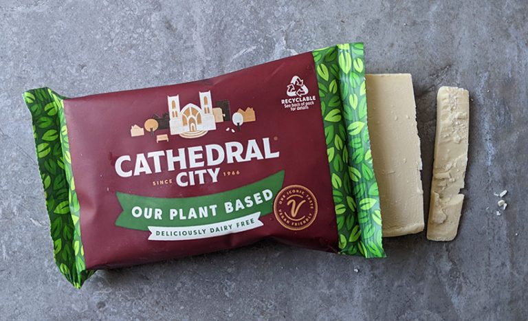 Cathedral City's vegan cheddar block has won legions of vegan fans thanks to its authentic cheddar flavour and crumbly texture. Photo © Vegan Food & Living