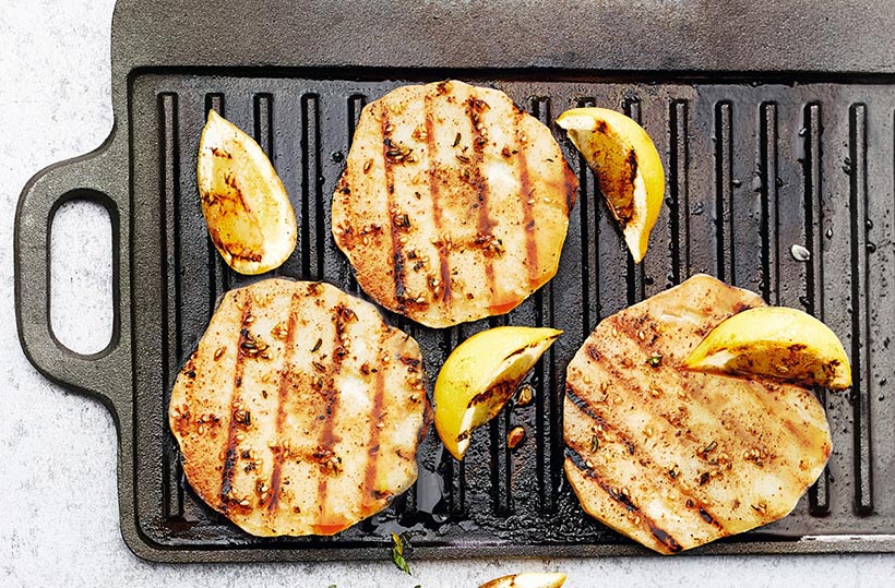 Chargrilled Celeriac Steaks with Salsa Verde - vegan barbecue recipes