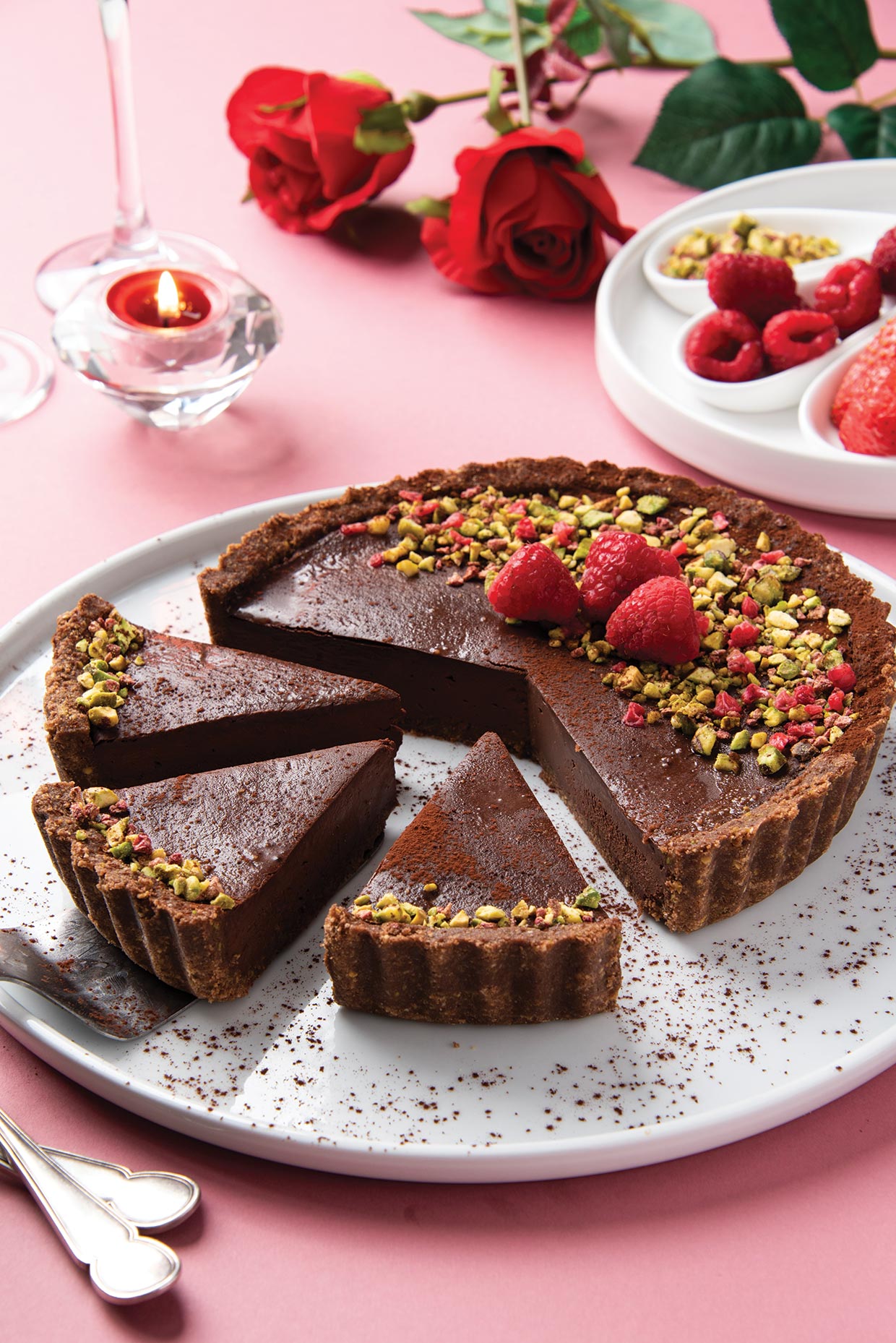 Vegan Chocolate and Maca Tart with Pistachio Base