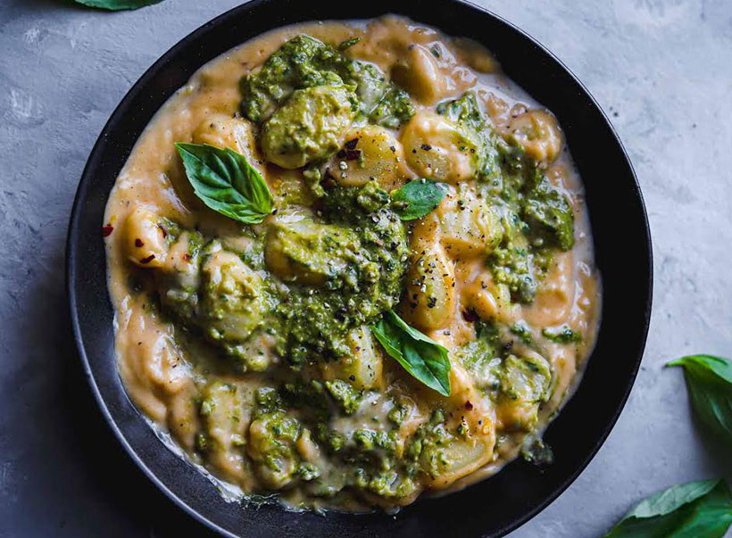 Creamy Garlic Gnocchi with Walnut Pesto