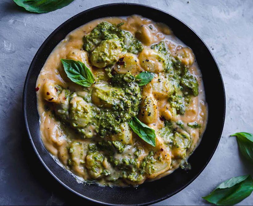 Creamy Garlic Gnocchi with Walnut Pesto - quick vegan meals