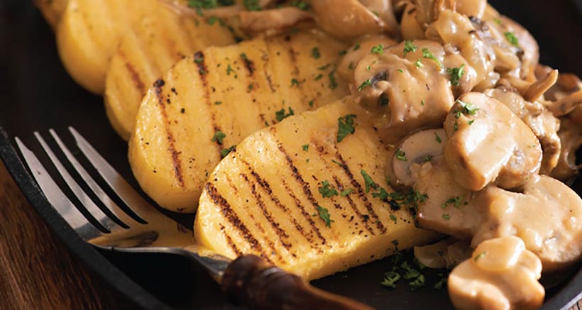 Creamy Vegan Garlic Mushrooms with Griddled Polenta