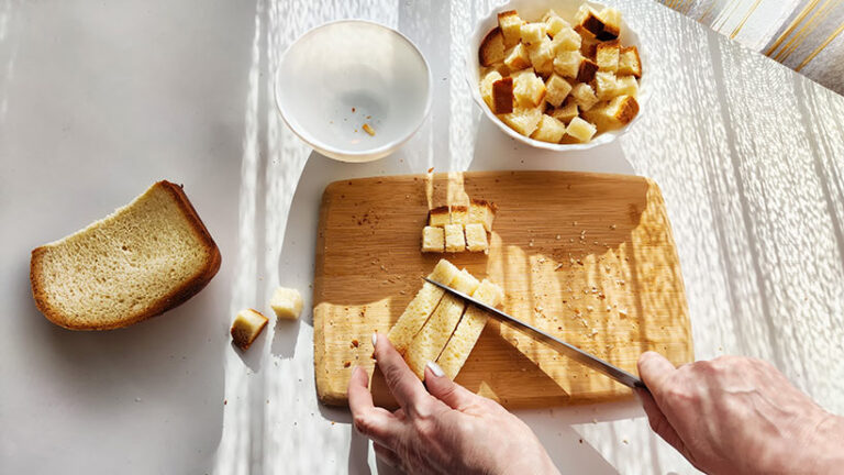 Old dry bread can be turned into croutons or breadcrumbs - even the crust! Photo © keleny via Adobe Stock