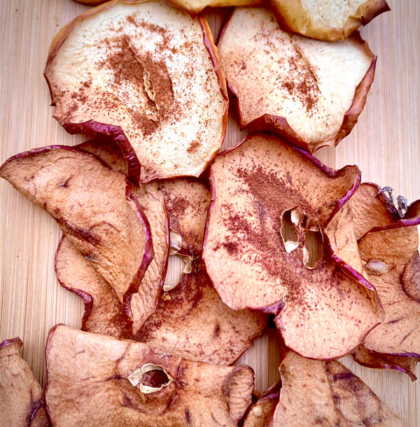 Apple slices come out like toffee apple crisps in the air fryer. Photo © Vegan Food & Living