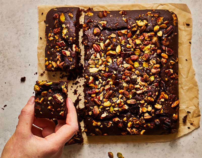 Quick and Easy Vegan Brownies topped with nuts