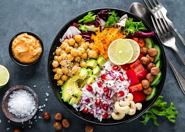 Half of our diet should be filled with protein and healthy carbohydrates. The rest should be fresh fruits and vegetables and a little healthy fat from avocado, olives, or nuts. Photo © Sea Wave via Adobe Stock