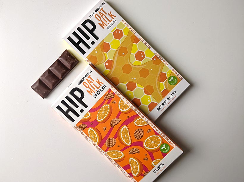 H!P oat milk chocolate bars in Crunchy Orange and Honeycomb flavours