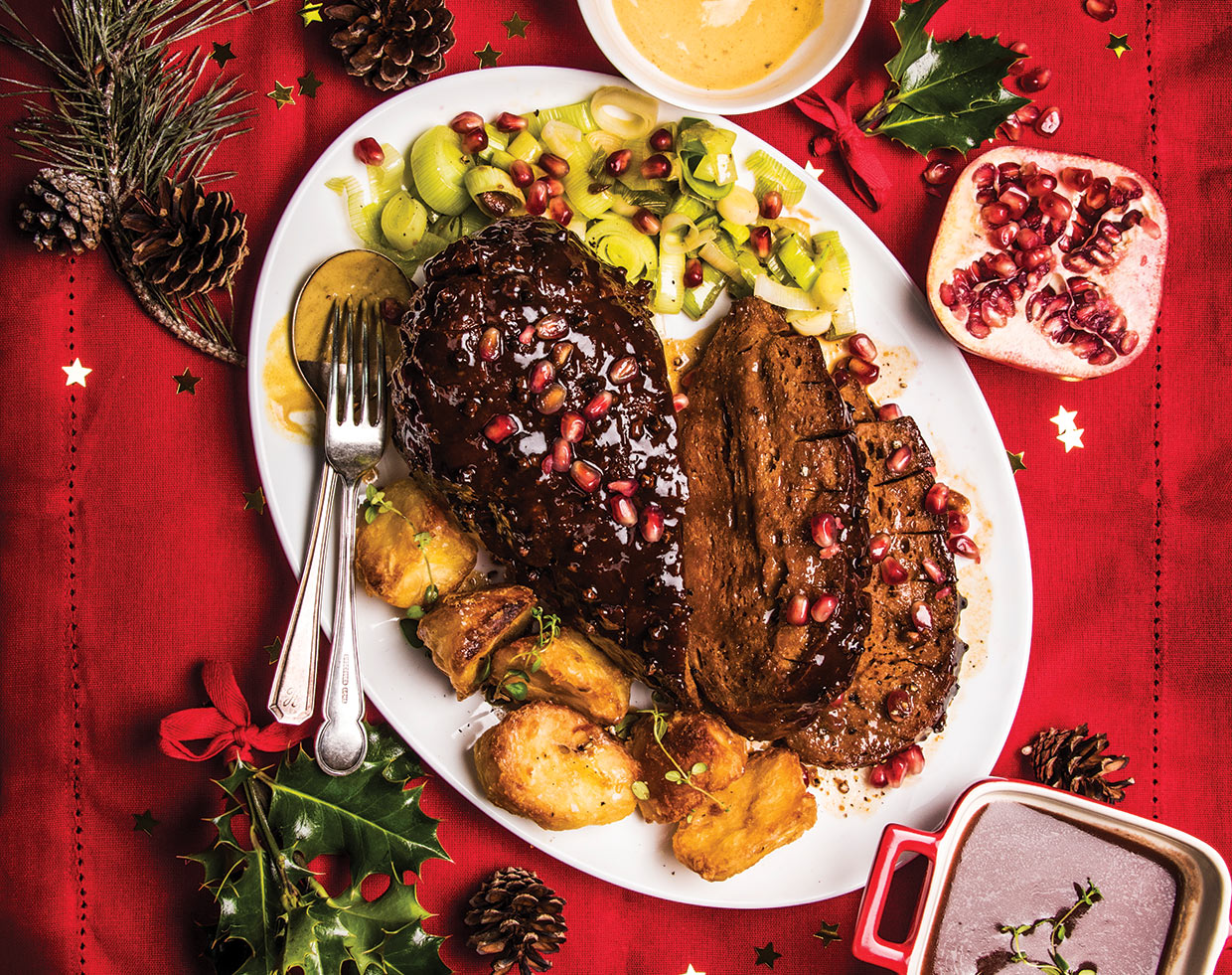 Baked Vegan ‘Gammon’ With Pomegranate Glaze