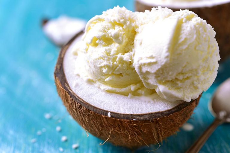 Because of its high fat content, coconut milk makes a perfect base for vegan ice cream. Image credit: Lilechka75 via Getty Images