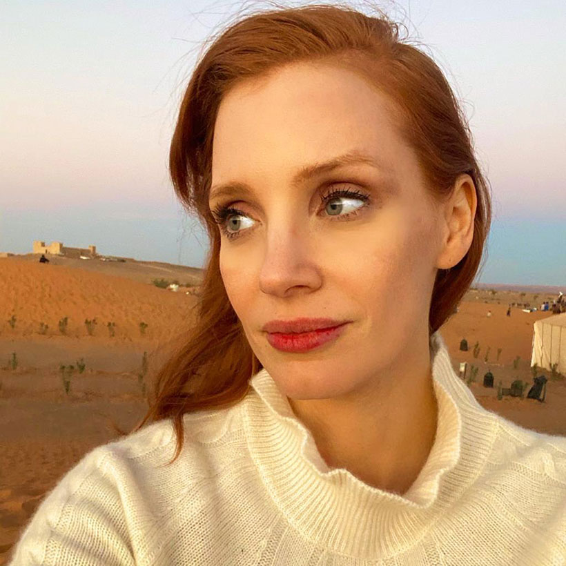 Jessica Chastain taking a selfie in the desert - Vegan celebrities