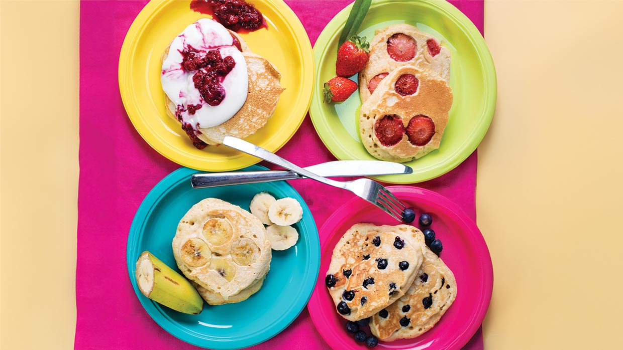 These fluffy and fruity vegan pancakes are perfect for kids who love to cook