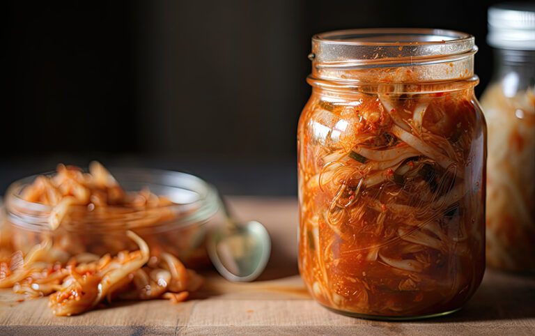 Kimchi is a spicy condiment made with fermented cabbage, and is a delicious way to preserve your vegetables. Image © Poprock3d via Adobe Stock