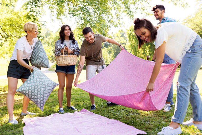 Cushions and blankets bring extra comfort to a picnic. Photo © Syda Productions via Adobe Stock