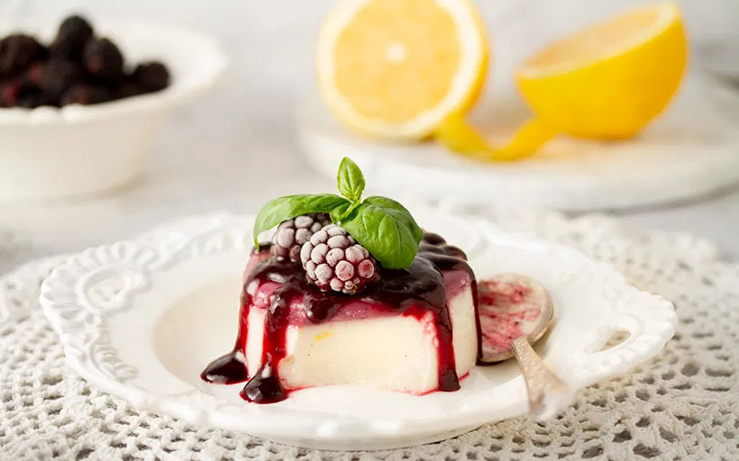 Lemon Panna Cotta with Blackberry-Basil Coulis - vegan dessert recipes