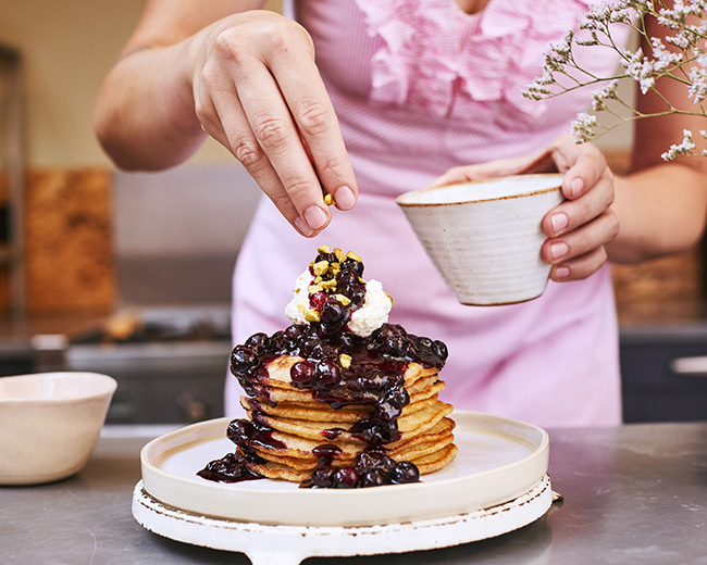 Blueberry, Coconut & Pistachio Pancake Stack