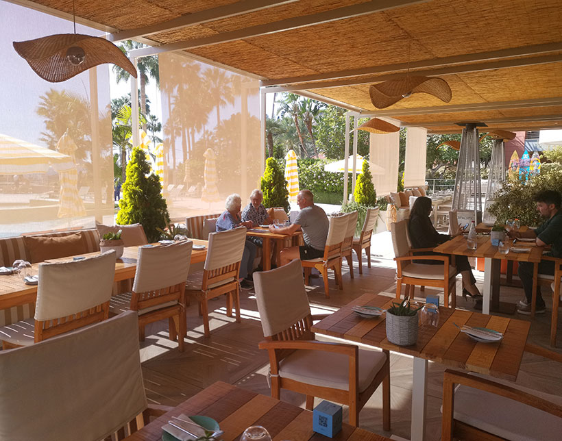 The outdoor seating area at Recharge cafe in Madeira