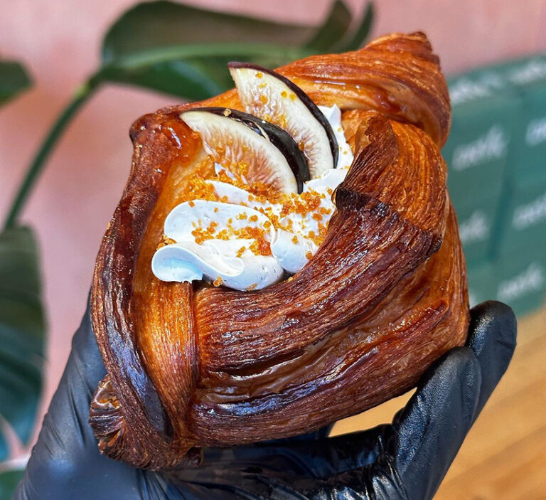 Margo's offers an ever-changing menu of freshly baked pastries like this decadent Danish with fig jam, vanilla cream and a caramel crumble. Photo © Margo's