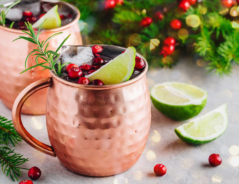 Cranberry moscow mule in copper mug