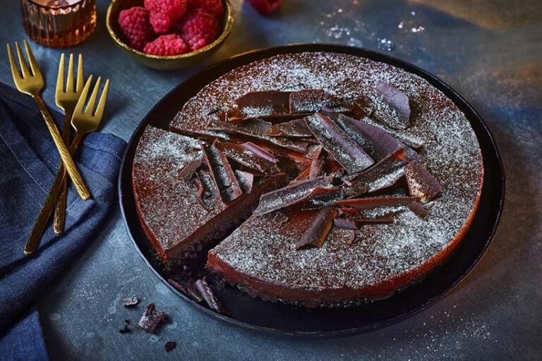 M&S's vegan chocolate torte is new for 2023 and has a crunchy biscuit base topped with Belgian chocolate ganache. Photo © M&S