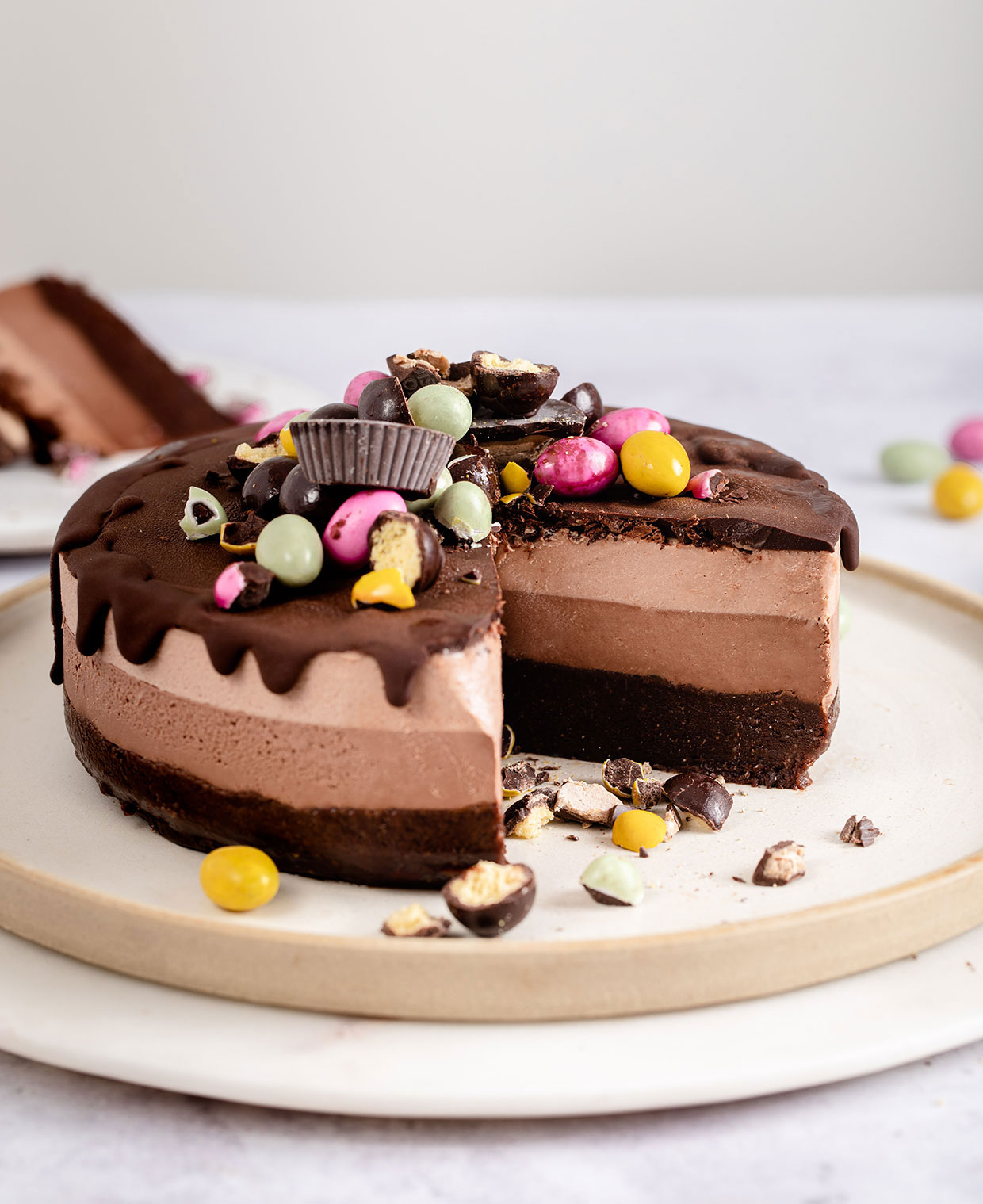 No-Bake Triple Layer Vegan Easter Cheesecake