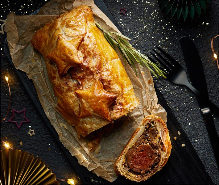 Catering for vegans and meat-eaters? Sainsbury's No Beef Wellington is a crowd-pleasing main the whole family will love. Photo © Sainsbury's