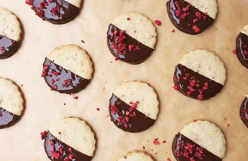 Raspberry, Lime & Dark Chocolate Sable Biscuits