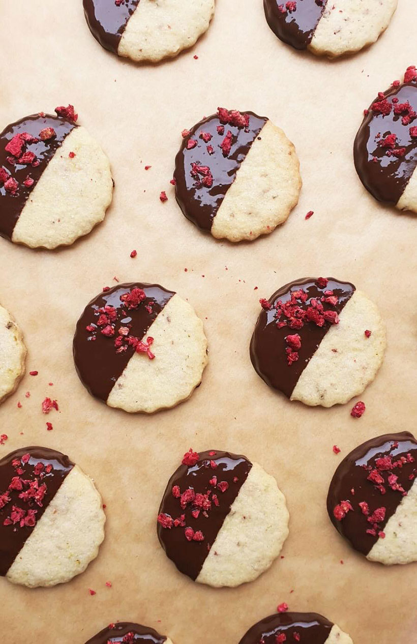 Raspberry, Lime & Dark Chocolate Sable Biscuits