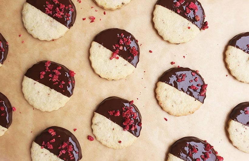 Raspberry, Lime & Dark Chocolate Sable Biscuits