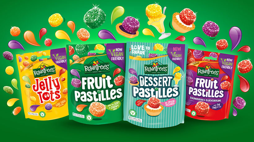 Rowntree's range of vegan sweets, including Jelly Tots and Fruit Pastilles