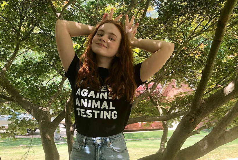 Sadie Sink wearing 'Against animal testing' t-shirt 