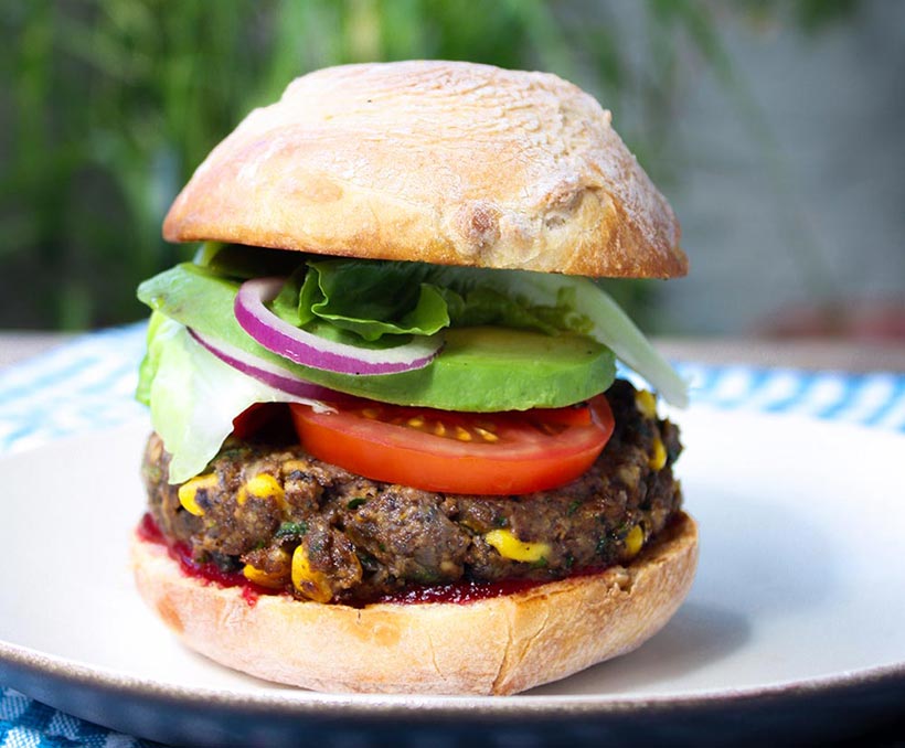 Smoky Tempeh Burger with Black Beans and Mushrooms