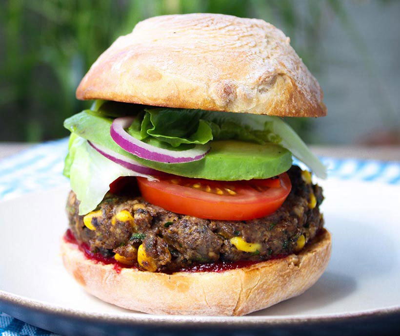 Smoky Tempeh Burger Recipe with Black Beans and Mushrooms