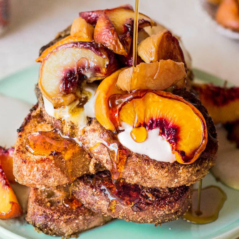 Sourdough peaches and cream vegan French toast