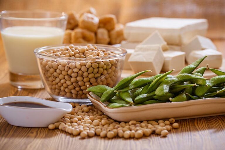 Soya milk is produced from tofu and is achieved by soaking soybeans, then boiling and straining the mixture before grinding it into a milk. Photo © naito29 via Adobe Stock