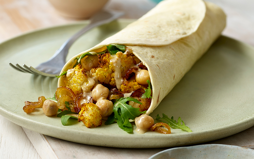 Spiced Cauliflower, Chickpea and Tahini Wrap