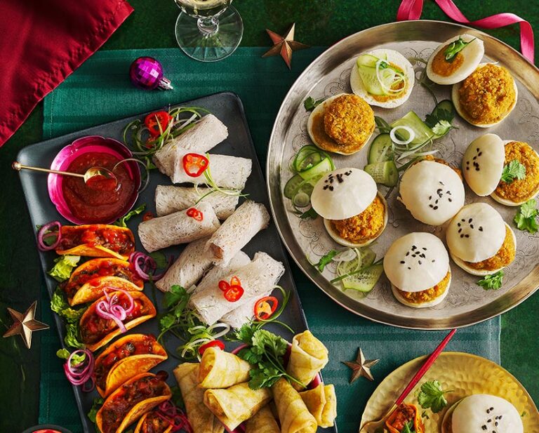 Tesco's vegan party food range takes inspiration from the East with its Kimchi Crystal Rolls and Katsu Bao Buns. Photo © Tesco