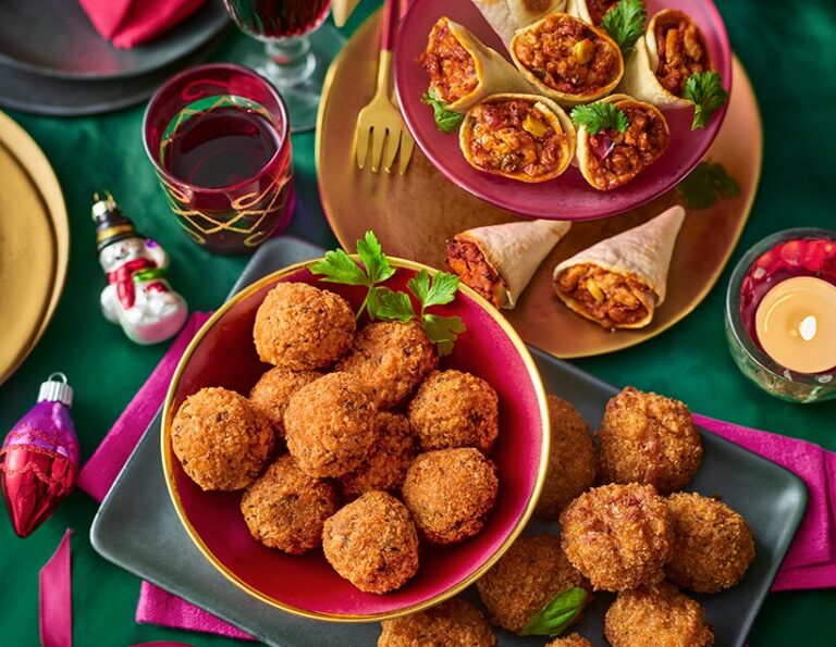 Tesco is taking our tastebuds on a trip around the world with its global cuisine-inspired vegan Christmas party food range that includes paella-inspired arancini bites and Laksa Inspired Aromatic Cones. Photo © Tesco