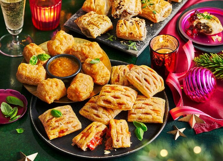 The supermarket's vegan Christmas range features novel takes on classic British favourites such as sausage rolls and Battered Bangers with Chip Shop Style Curry Sauce. Photo © Tesco 