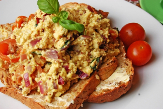 Tofu scramble is a delicious, high-protein alternative to scrambled eggs. Image: Vegetarian For Life