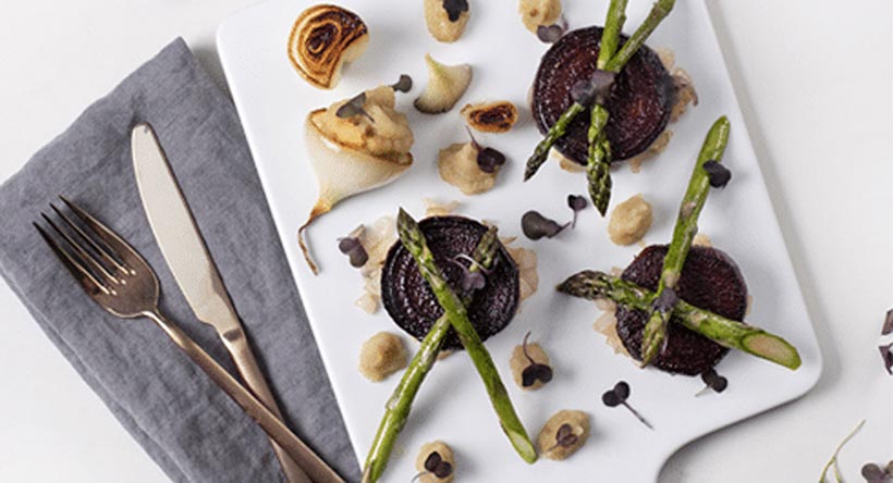 Vegan Beetroot Steak with Shallot Puree & Asparagus