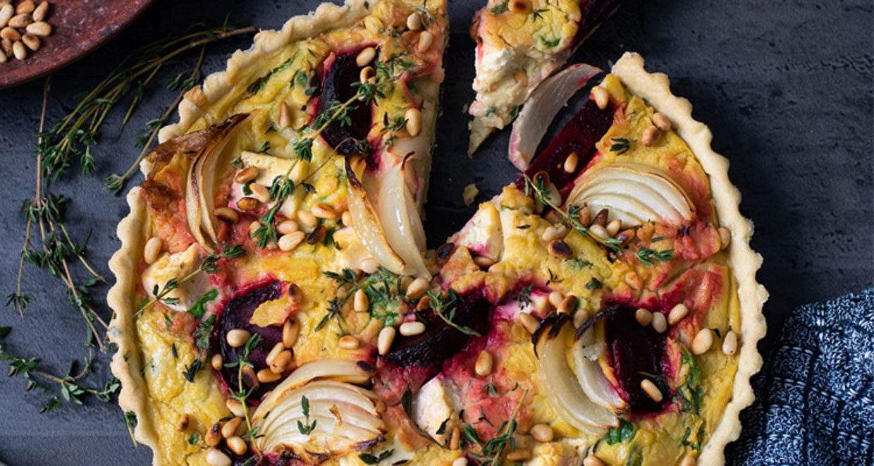 Vegan Beetroot, Feta & Thyme Tart