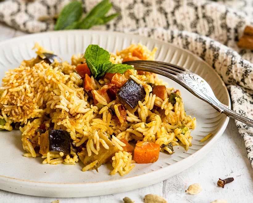 Vegan Biryani with Aubergine - quick vegan meals