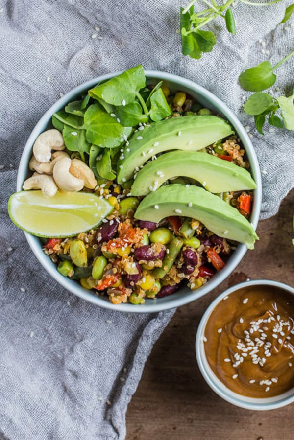 Vegan Buddha Bowl with Spicy Peanut Dressing