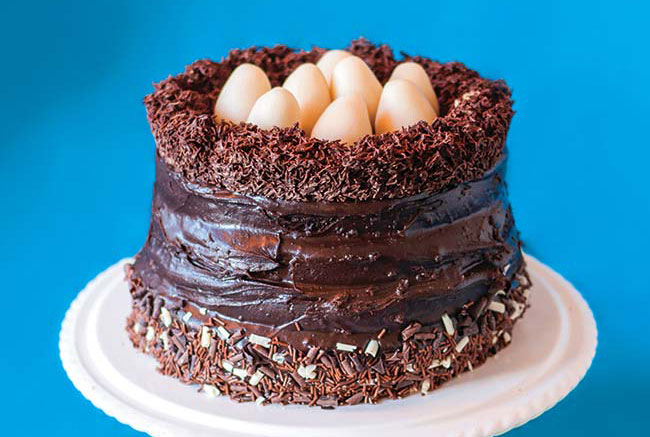 Vegan Chocolate Fudge Easter Cake with Marzipan Eggs 